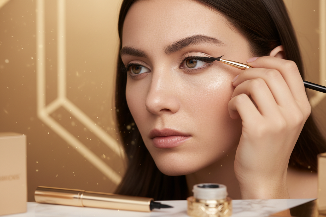 Girl using eye liner