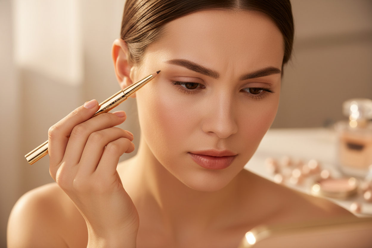 Make a beautiful girl using eyebrow pencil 